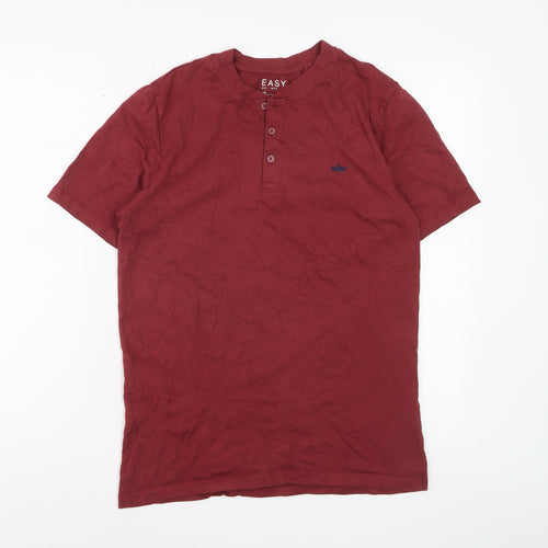 Easy Men's Burgundy Short Sleeve Henley T-Shirt Size S 100% Cotton