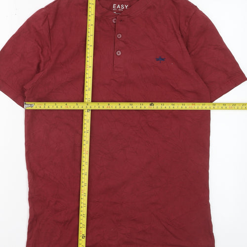 Easy Men's Burgundy Short Sleeve Henley T-Shirt Size S 100% Cotton