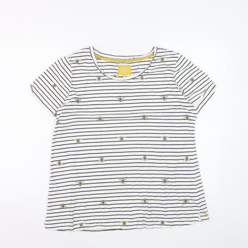 Joules Women’s White Striped Bee Embroidered Cotton T-Shirt Size 16