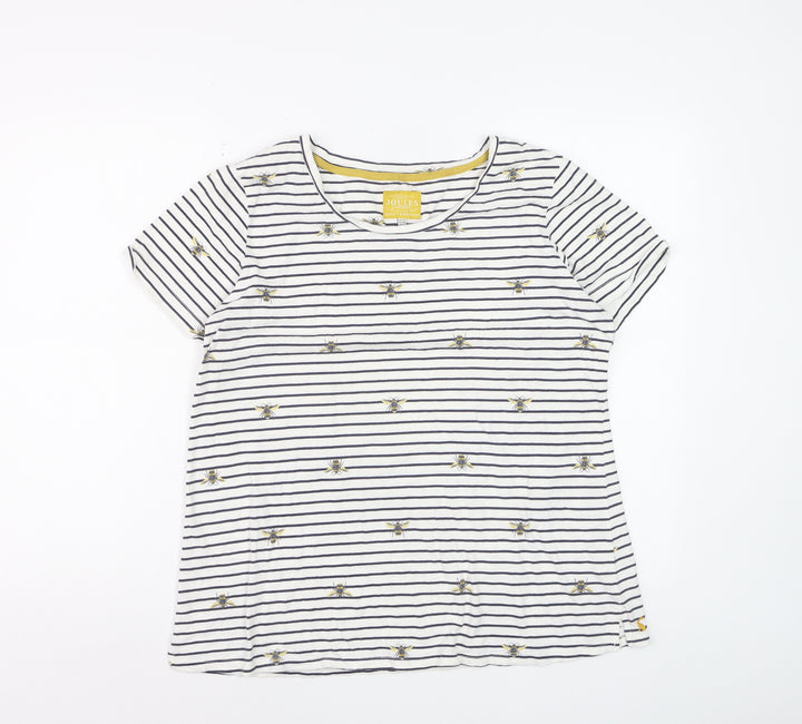 Joules Women’s White Striped Bee Embroidered Cotton T-Shirt Size 16