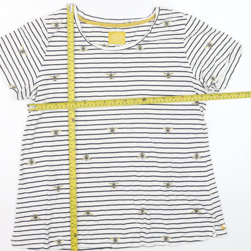 Joules Women’s White Striped Bee Embroidered Cotton T-Shirt Size 16