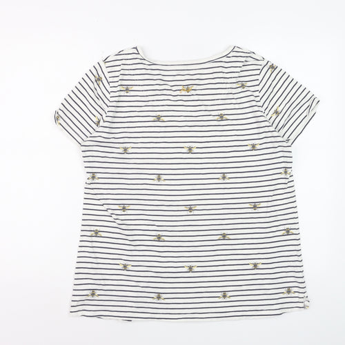 Joules Women’s White Striped Bee Embroidered Cotton T-Shirt Size 16