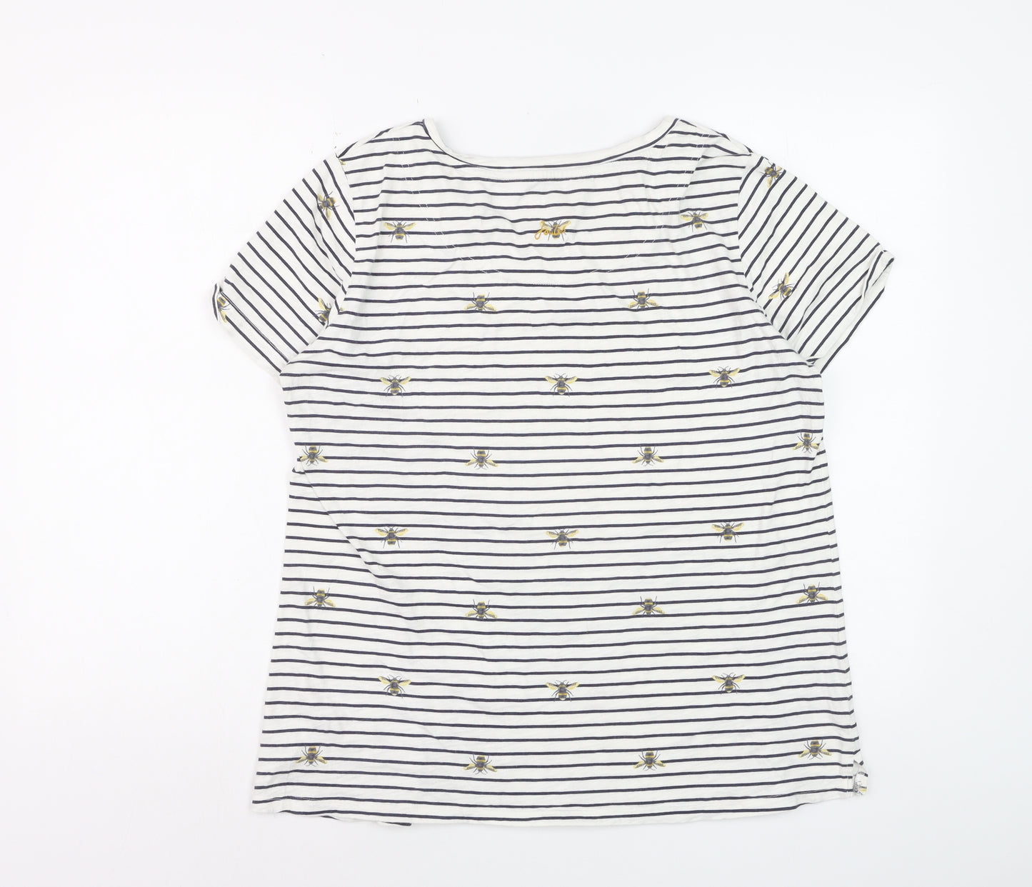 Joules Women’s White Striped Bee Embroidered Cotton T-Shirt Size 16