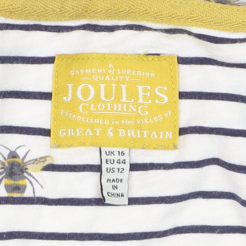 Joules Women’s White Striped Bee Embroidered Cotton T-Shirt Size 16