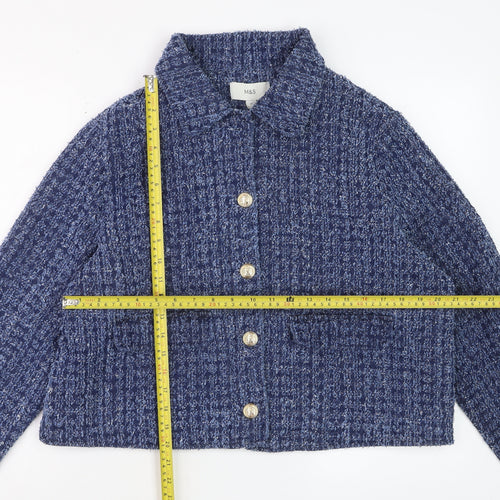 Marks and Spencer Womens Blue Cotton Cropped Tweed Jacket Size 16
