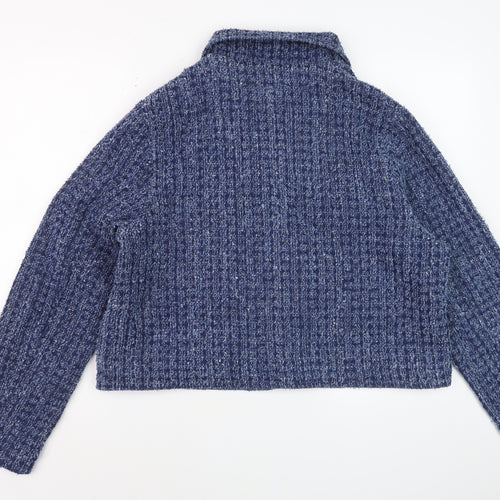 Marks and Spencer Womens Blue Cotton Cropped Tweed Jacket Size 16
