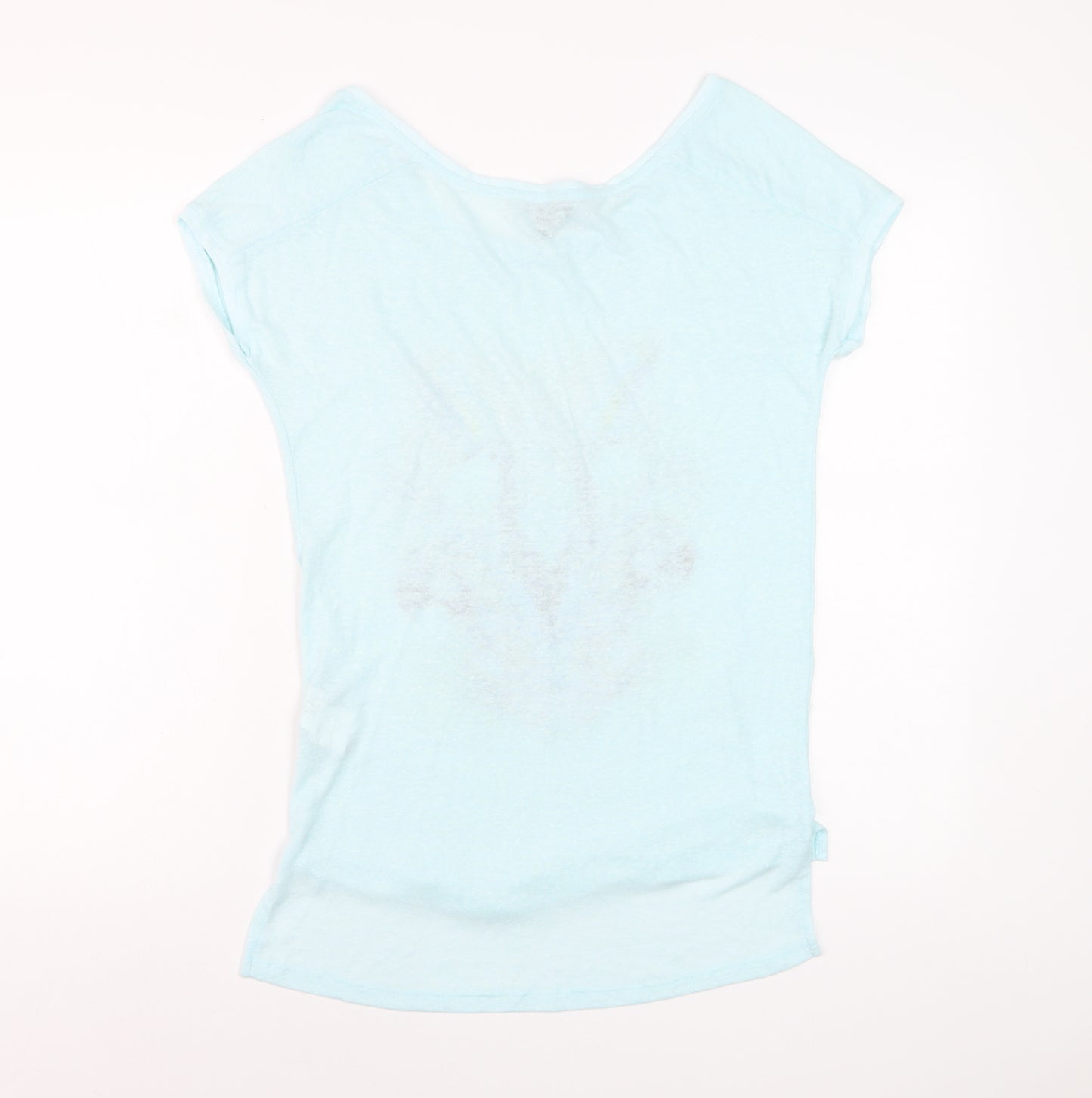 MNG Women Blue Tropical Parrot Print Linen Blend T-Shirt Size 12