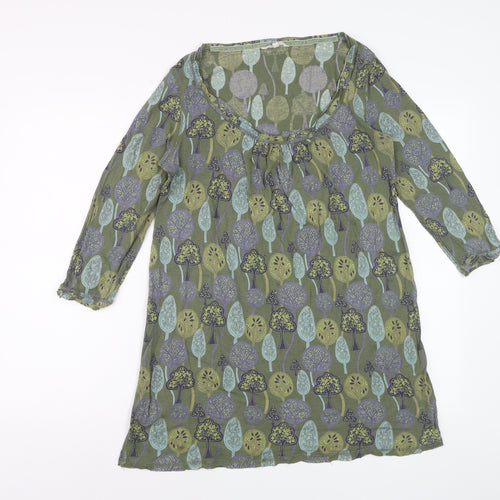 White Stuff Women’s Green Floral Shift Dress Size 12 3/4 Sleeve