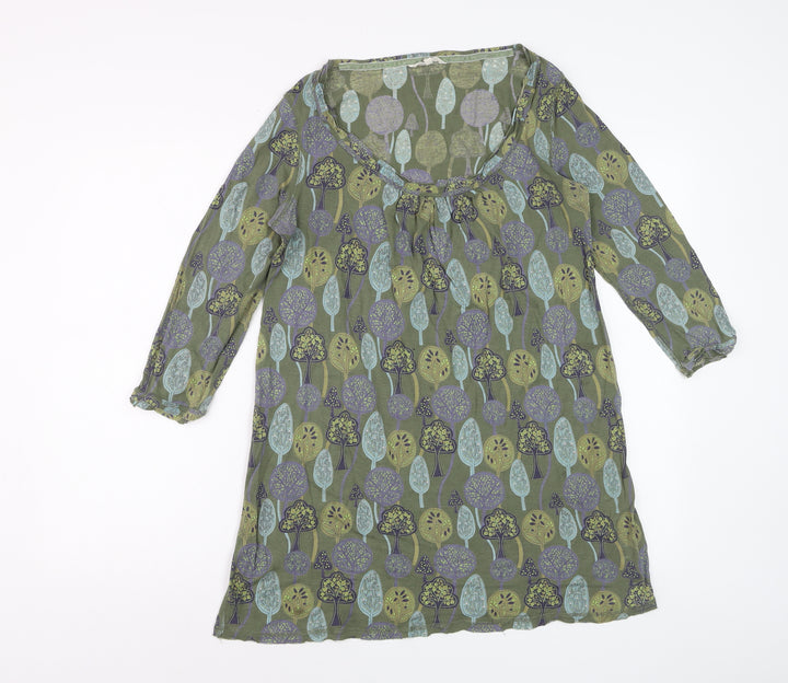 White Stuff Women’s Green Floral Shift Dress Size 12 3/4 Sleeve