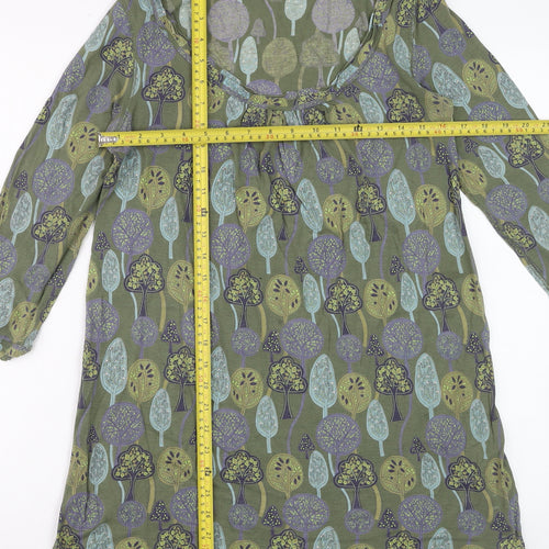 White Stuff Women’s Green Floral Shift Dress Size 12 3/4 Sleeve