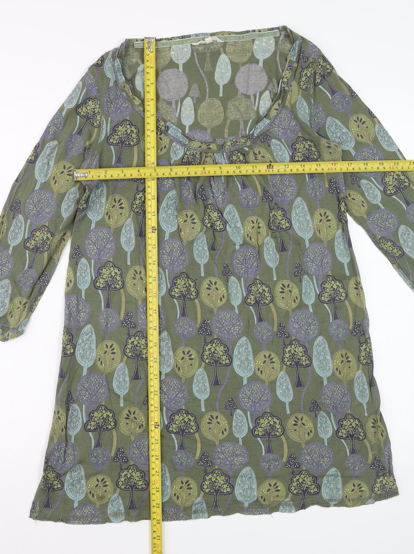 White Stuff Women’s Green Floral Shift Dress Size 12 3/4 Sleeve