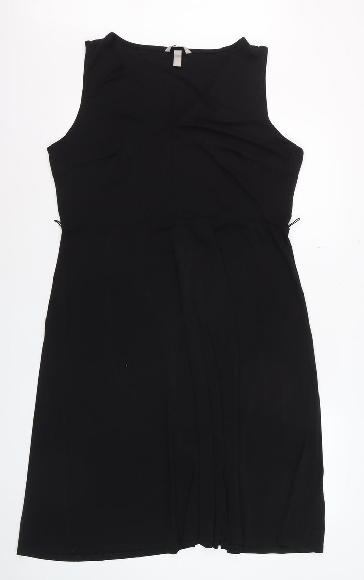 H&M Women’s Black Sleeveless Sheath Dress XL V-Neck Stretch Workwear
