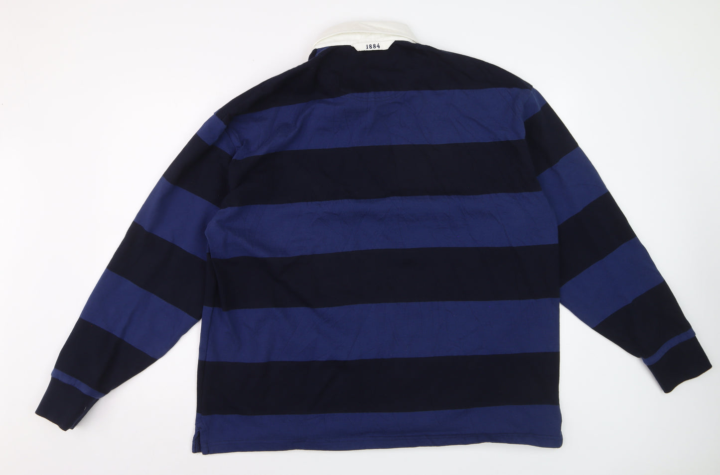Marks and Spencer Men's Blue Striped Long Sleeve Polo XL Regular Cotton Blend