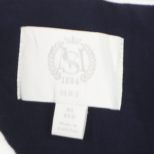 Marks and Spencer Men's Blue Striped Long Sleeve Polo XL Regular Cotton Blend