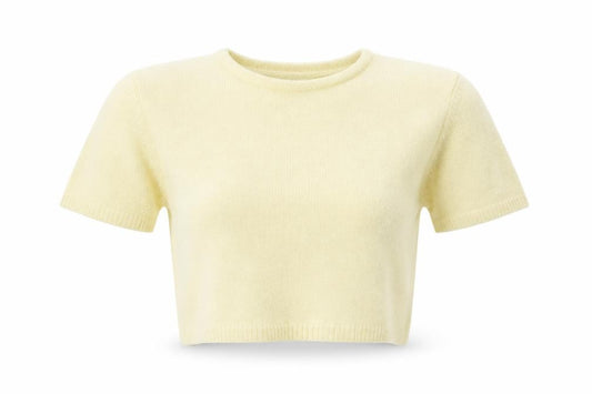 Front view of Charlotte Halton Women’s Ivory Angora Blend Cropped Knit Top M/L
