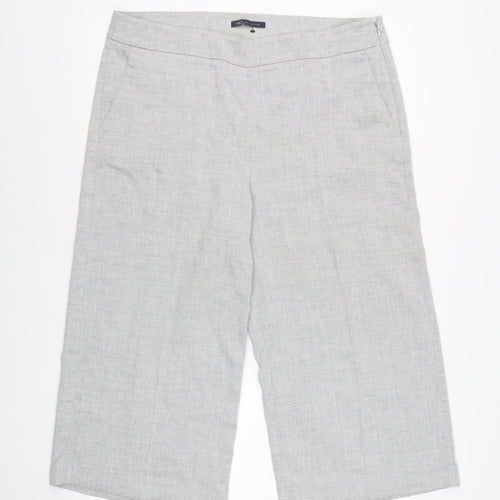 Marks and Spencer Women Grey Linen Blend Cropped Wide-Leg Trousers UK 18