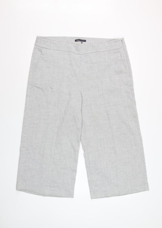 Marks and Spencer Women Grey Linen Blend Cropped Wide-Leg Trousers UK 18