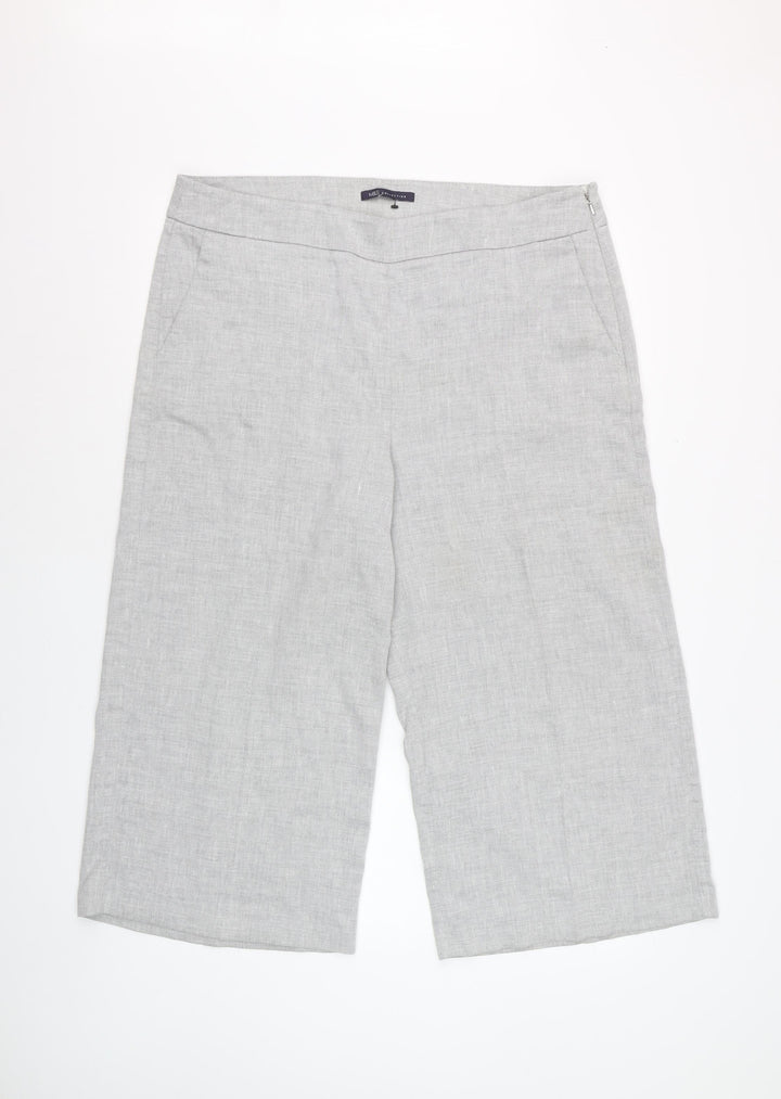 Marks and Spencer Women Grey Linen Blend Cropped Wide-Leg Trousers UK 18
