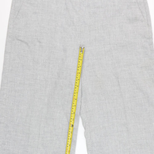 Marks and Spencer Women Grey Linen Blend Cropped Wide-Leg Trousers UK 18