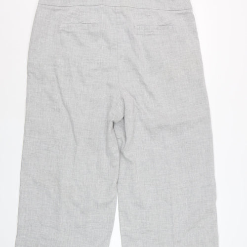 Marks and Spencer Women Grey Linen Blend Cropped Wide-Leg Trousers UK 18