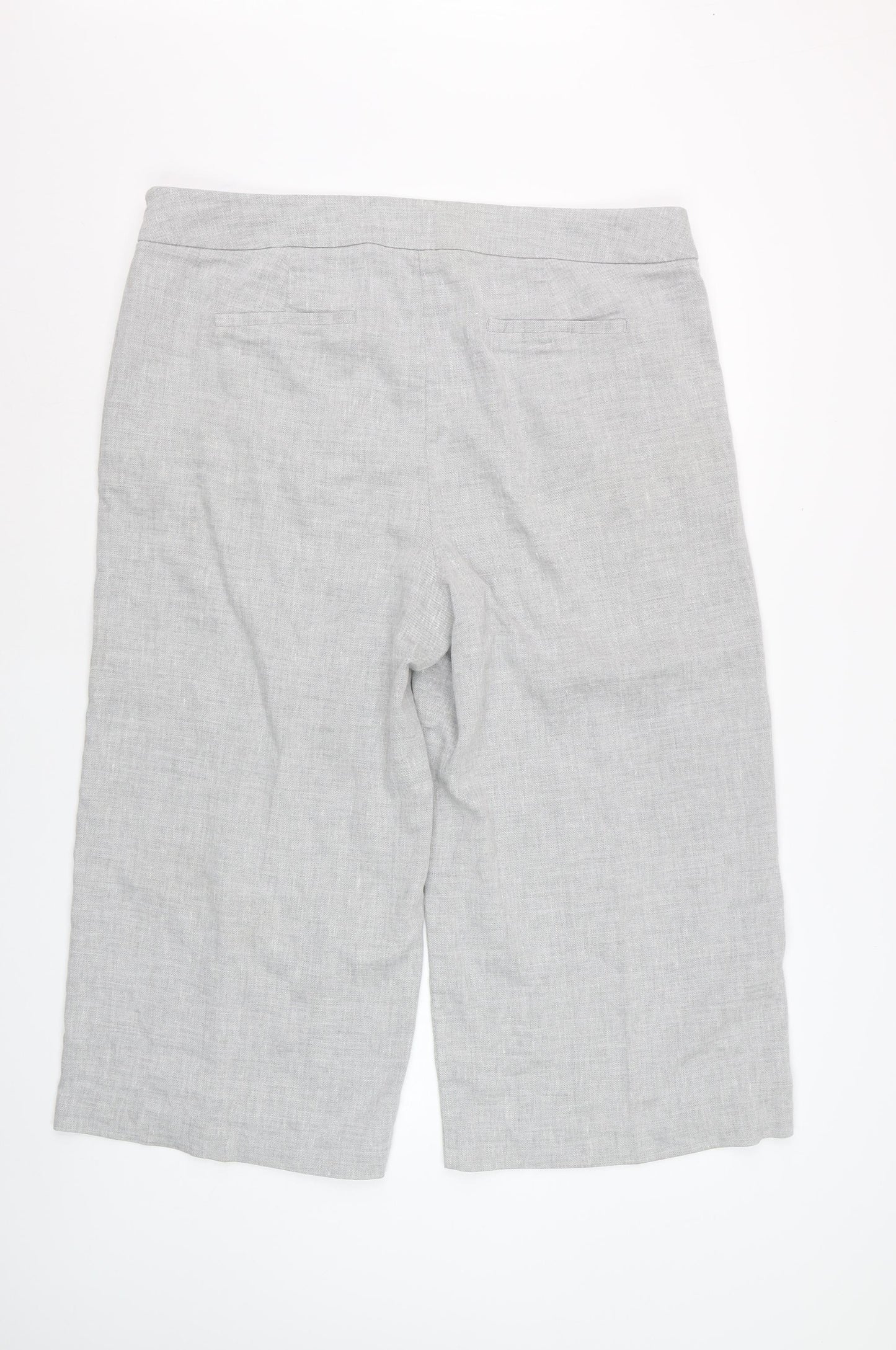Marks and Spencer Women Grey Linen Blend Cropped Wide-Leg Trousers UK 18