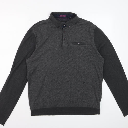 Ted Baker Men’s Grey Long Sleeve Polo Shirt Size L Cotton Blend