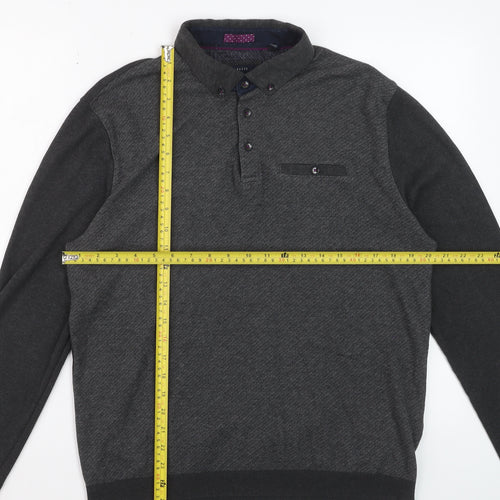 Ted Baker Men’s Grey Long Sleeve Polo Shirt Size L Cotton Blend