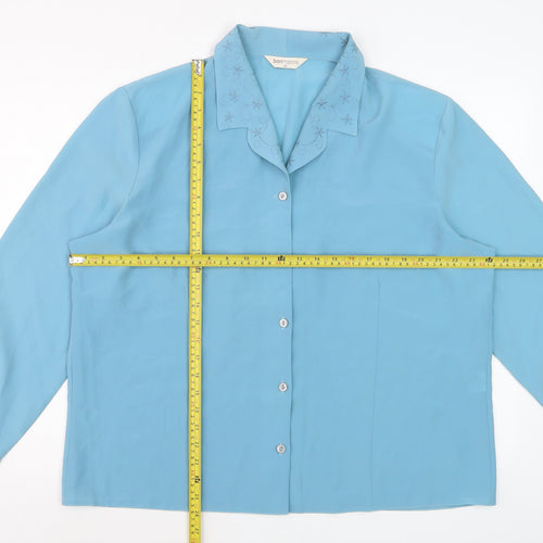 Bonmarché Women Blue Embroidered Collar Long Sleeve Button-Up Blouse Size 22