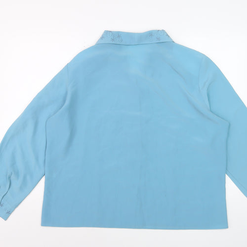 Bonmarché Women Blue Embroidered Collar Long Sleeve Button-Up Blouse Size 22