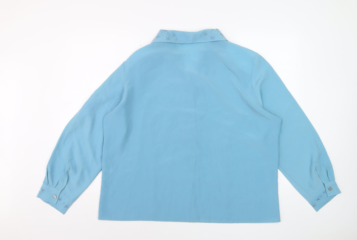 Bonmarché Women Blue Embroidered Collar Long Sleeve Button-Up Blouse Size 22