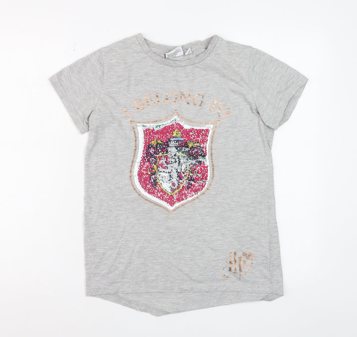 Harry Potter Girls Grey Sequin Crest Short Sleeve T-Shirt 12-13 Years