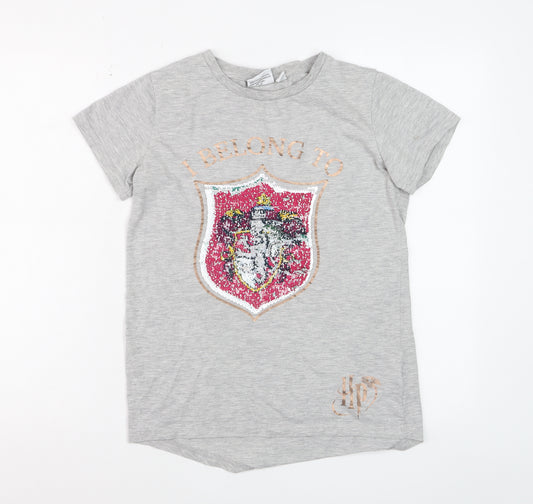 Harry Potter Girls Grey Sequin Crest Short Sleeve T-Shirt 12-13 Years
