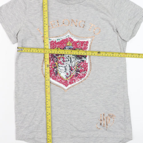 Harry Potter Girls Grey Sequin Crest Short Sleeve T-Shirt 12-13 Years