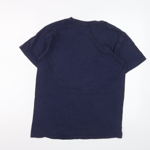 me&yu Mens Blue Aztec Graphic Handprinted Cotton T-Shirt M