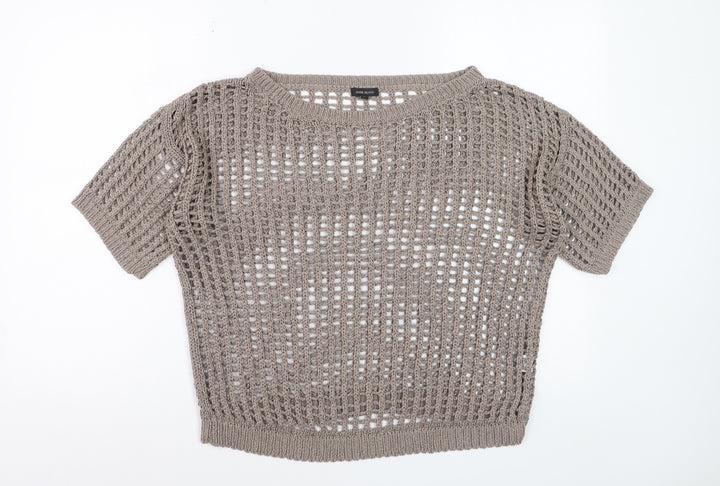 River Island Women Beige Open-Knit Short Sleeve Jumper Size 12