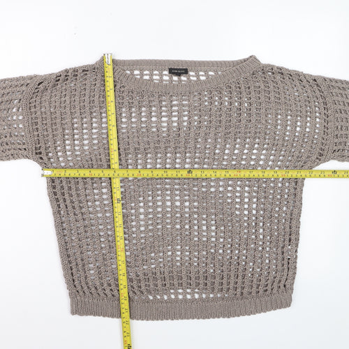 River Island Women Beige Open-Knit Short Sleeve Jumper Size 12