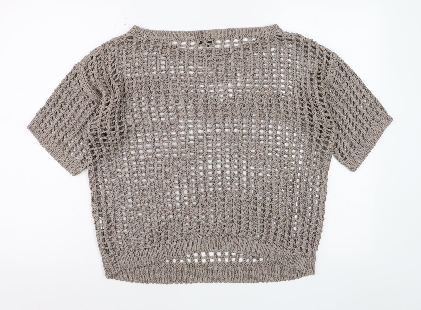 River Island Women Beige Open-Knit Short Sleeve Jumper Size 12