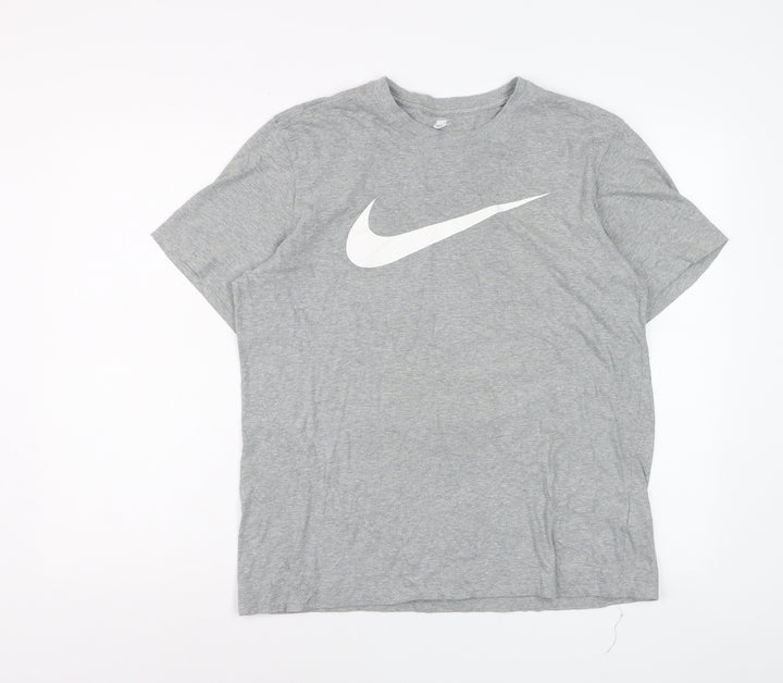 Nike Men's Grey Cotton Crew Neck Short Sleeve Sports T-Shirt M
