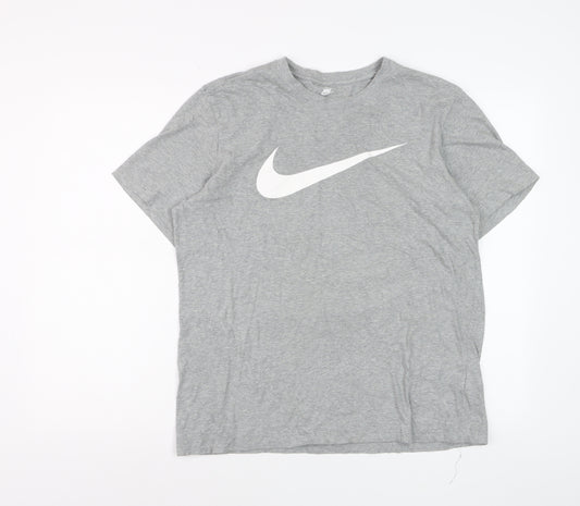 Nike Men's Grey Cotton Crew Neck Short Sleeve Sports T-Shirt M