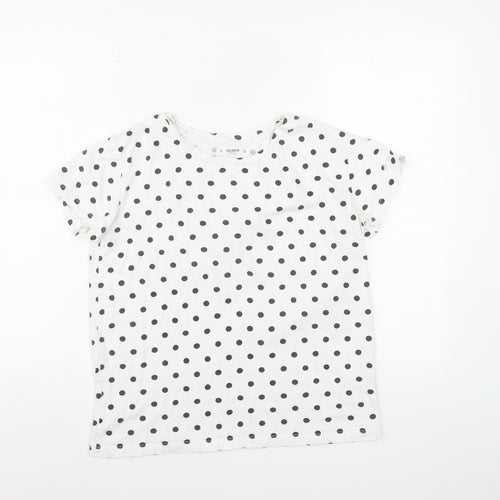 Pull&Bear Womens White Polka Dot Cotton Basic T-Shirt Size 12