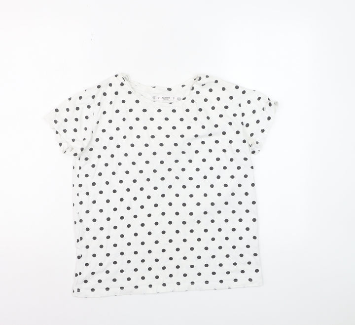 Pull&Bear Womens White Polka Dot Cotton Basic T-Shirt Size 12