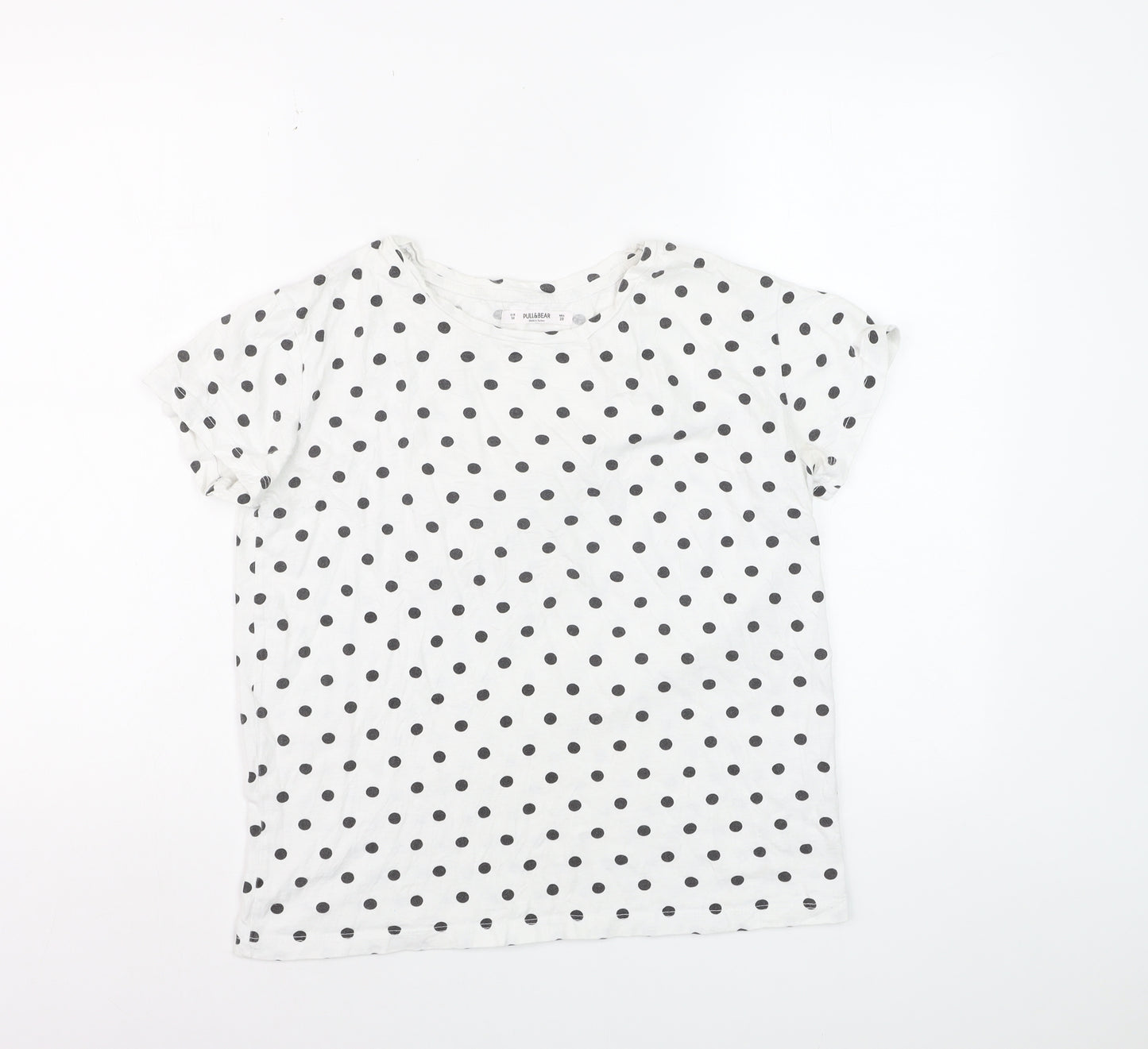 Pull&Bear Womens White Polka Dot Cotton Basic T-Shirt Size 12