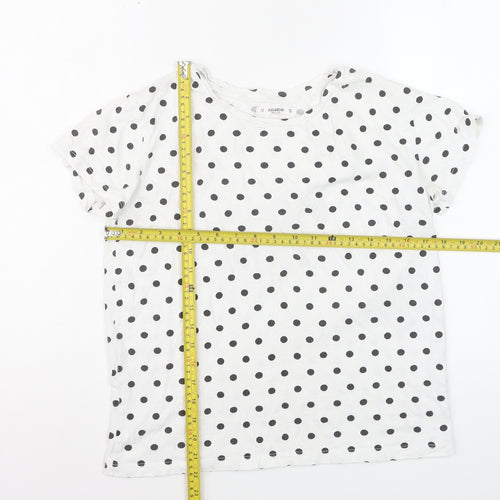 Pull&Bear Womens White Polka Dot Cotton Basic T-Shirt Size 12