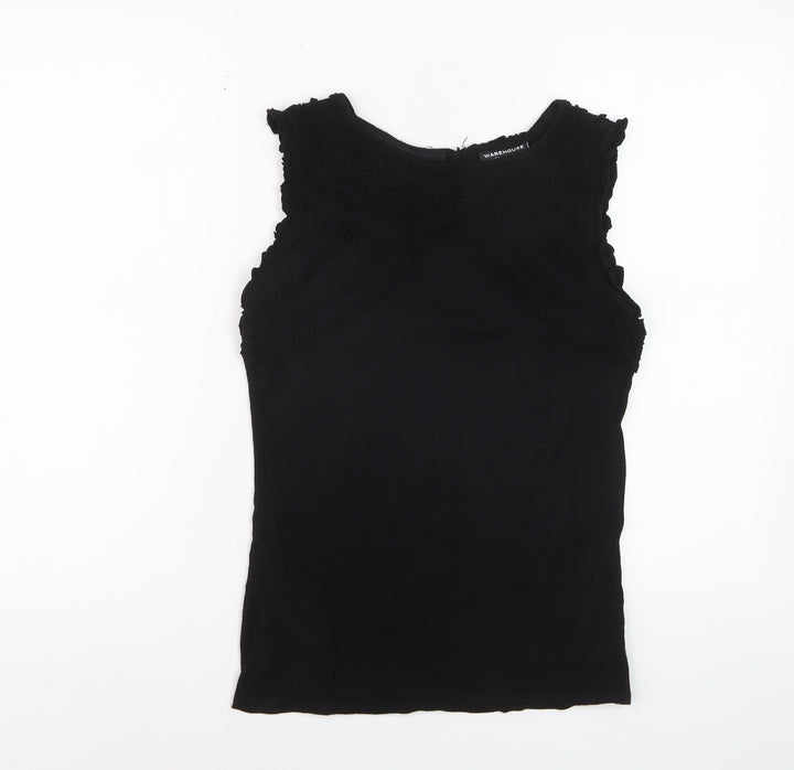 Warehouse Womens Black Sleeveless Basic Top UK 10 Viscose