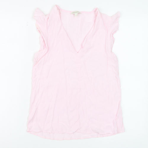 Monsoon Women Pink Sleeveless V-Neck Ruffle Camisole Blouse S