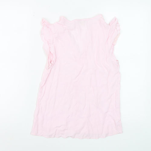 Monsoon Women Pink Sleeveless V-Neck Ruffle Camisole Blouse S