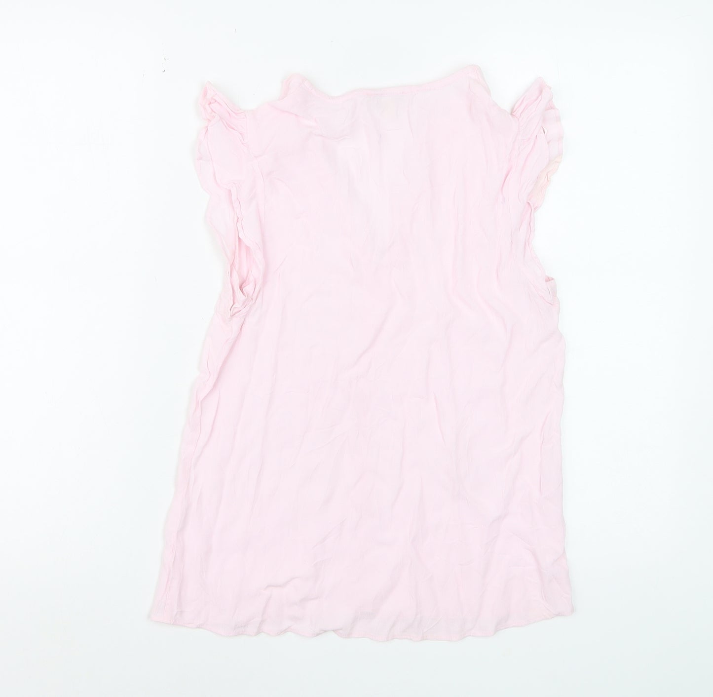 Monsoon Women Pink Sleeveless V-Neck Ruffle Camisole Blouse S