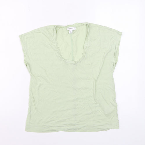 Reiss Womens Green XS Basic Cotton Lyocell Scoop Neck T-Shirt