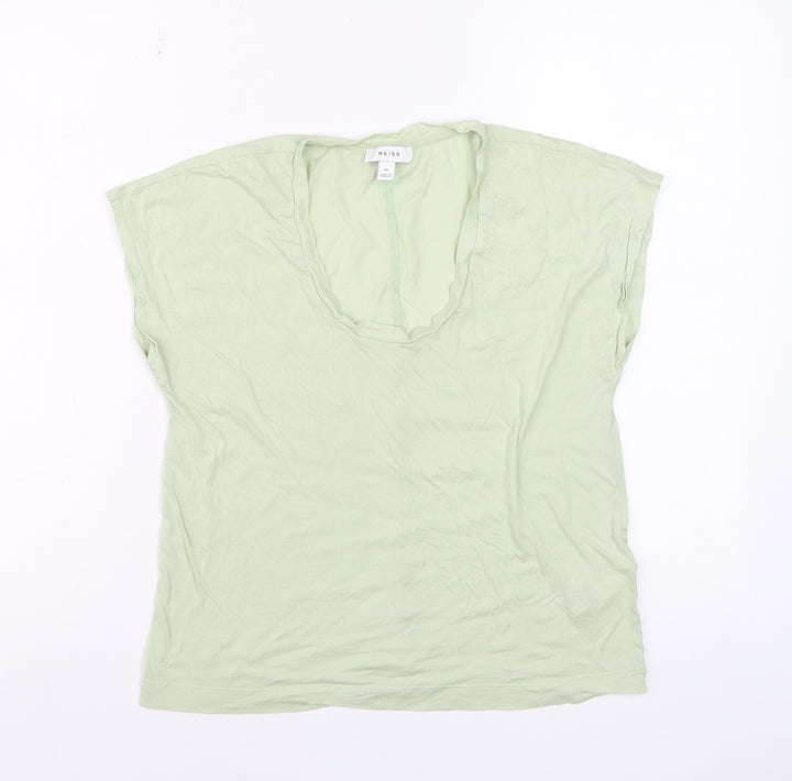 Reiss Womens Green XS Basic Cotton Lyocell Scoop Neck T-Shirt