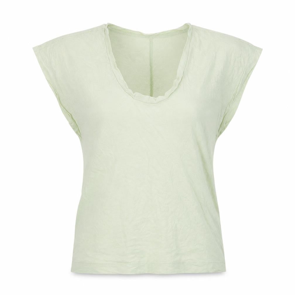 Front view of Reiss women’s green xs basic cotton lyocell scoop neck t-shirt